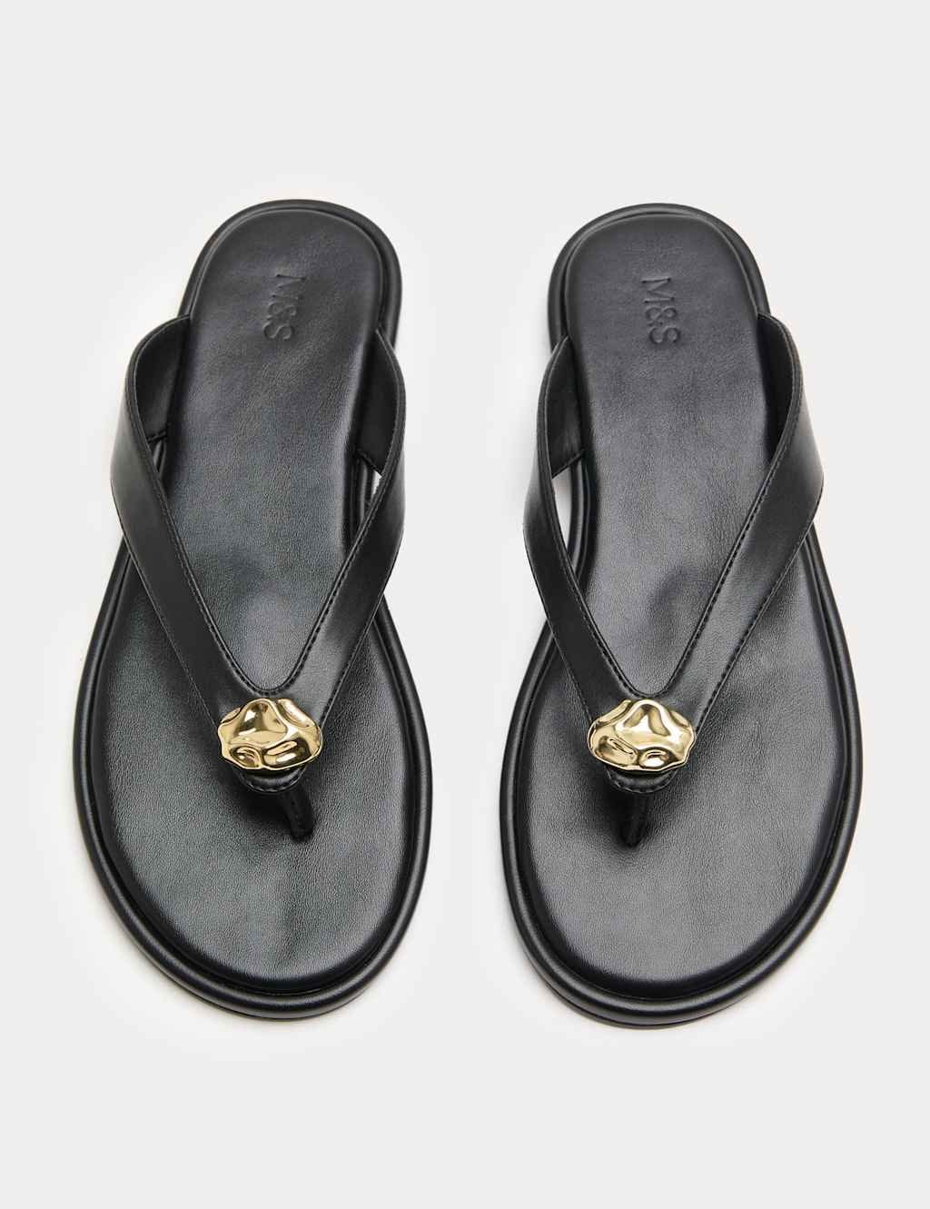 M&S Trim Detail Flat Toe Post Sandals Black