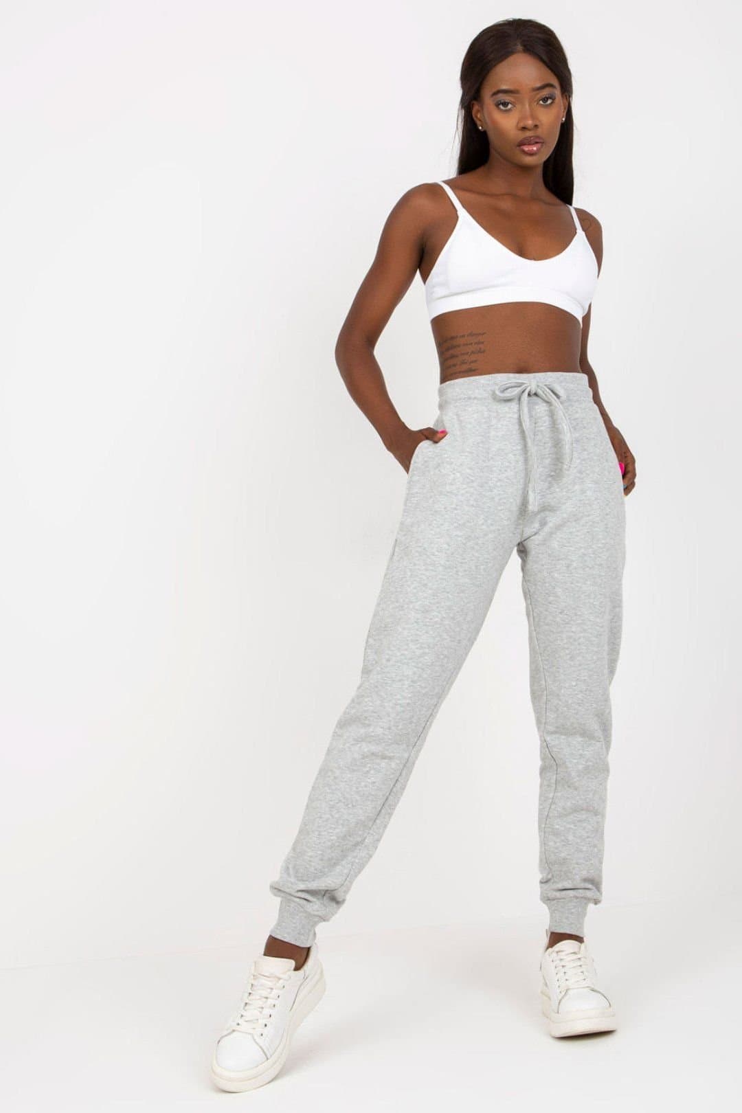Love Lace Love Lace Women's High Waisted Tie Sweatpants Elastic Waist Style 169719 in Grey