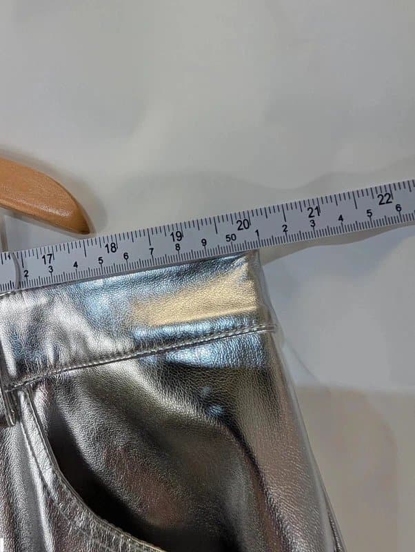 Never Fully Dressed Never Fully Dressed Metallic Silver Faux Leather Trousers Plus Size 20 Straight Leg Festive Party