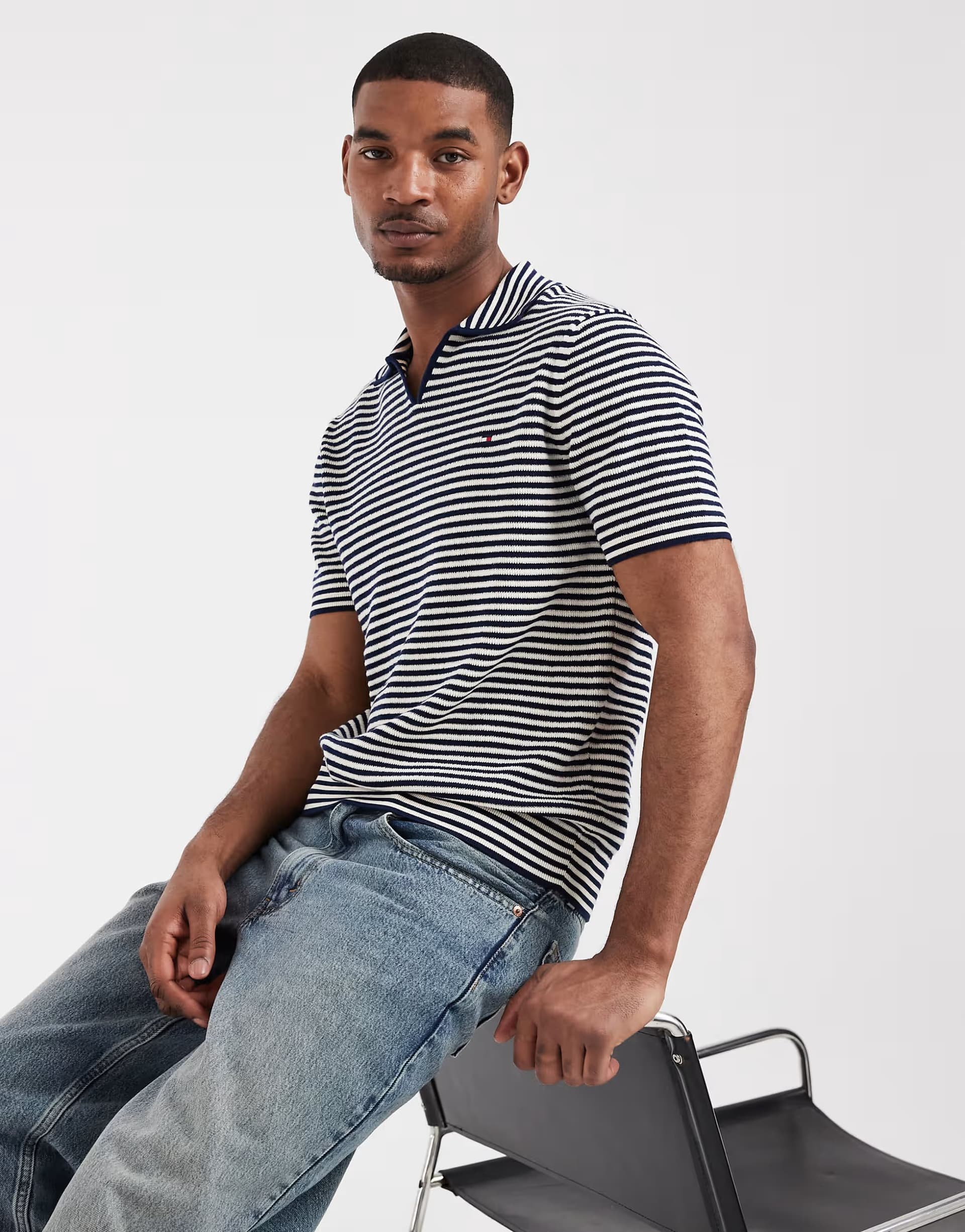 ASOS Tommy Hilfiger Navy/Ivory Stripe V-Neck Sweater Top