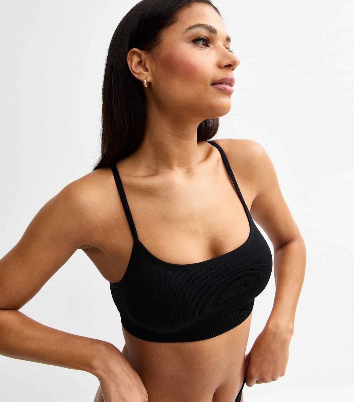 New Look Women's Black Ribbed Seamless Bralette New Look