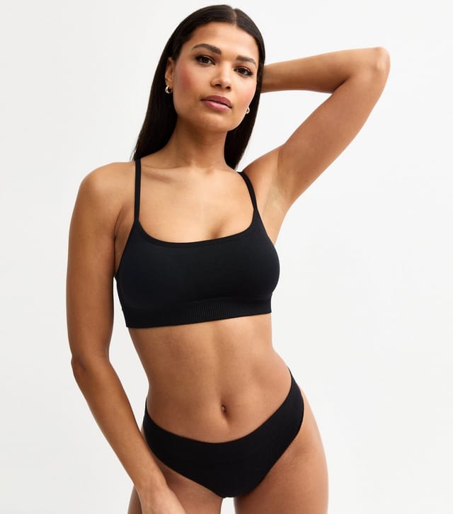 New Look Women's Black Ribbed Seamless Bralette New Look - 2