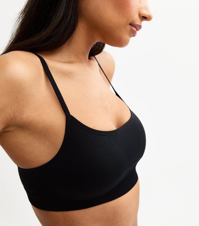 New Look Women's Black Ribbed Seamless Bralette New Look - 3