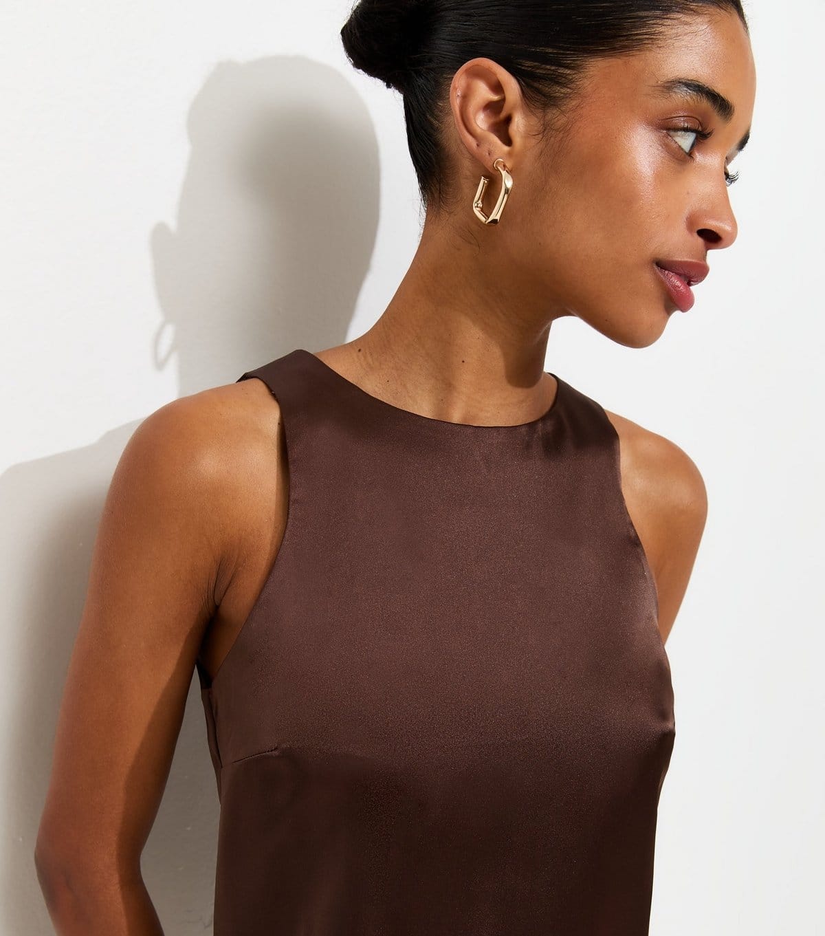 New Look Women's Brown Satin Shift Lace Trim Mini Dress New Look - 4