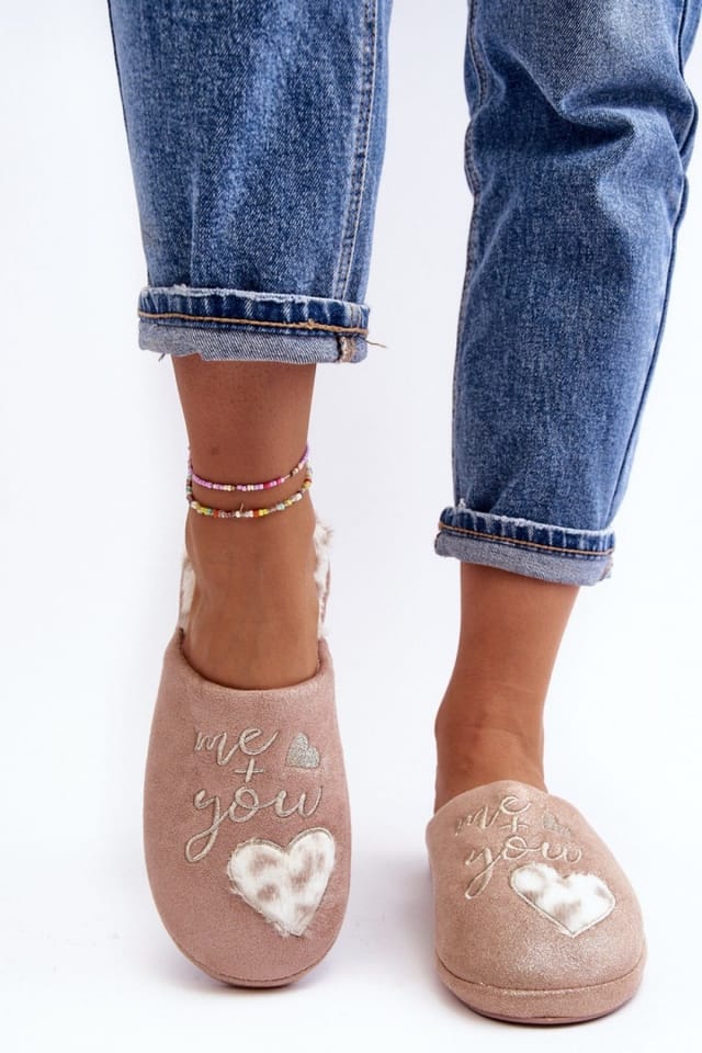 Love Lace Love Lace Women's Shiny Slip On Fur Lined Heart Embroidered Thick Sole Slippers in Pink - 3