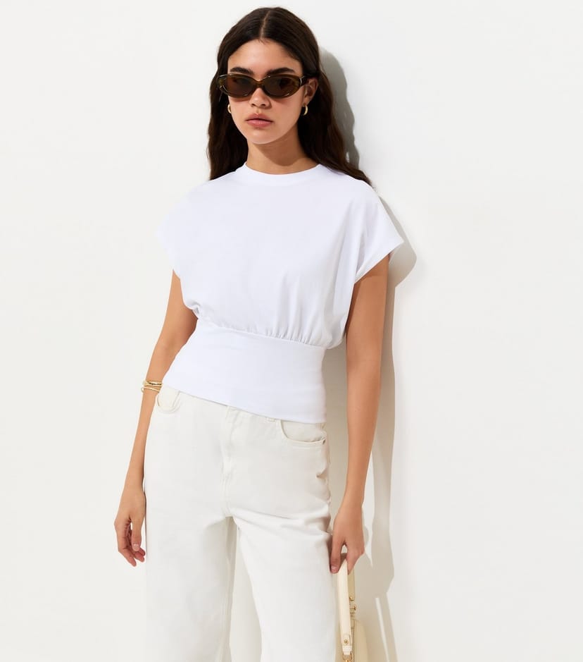 New Look Women's White Cotton Rich Wide Waistband T-Shirt New Look - 1