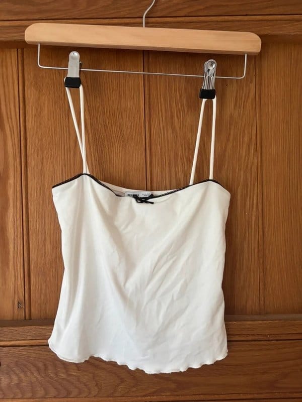 Bershka White Crop Top with Bow Detail