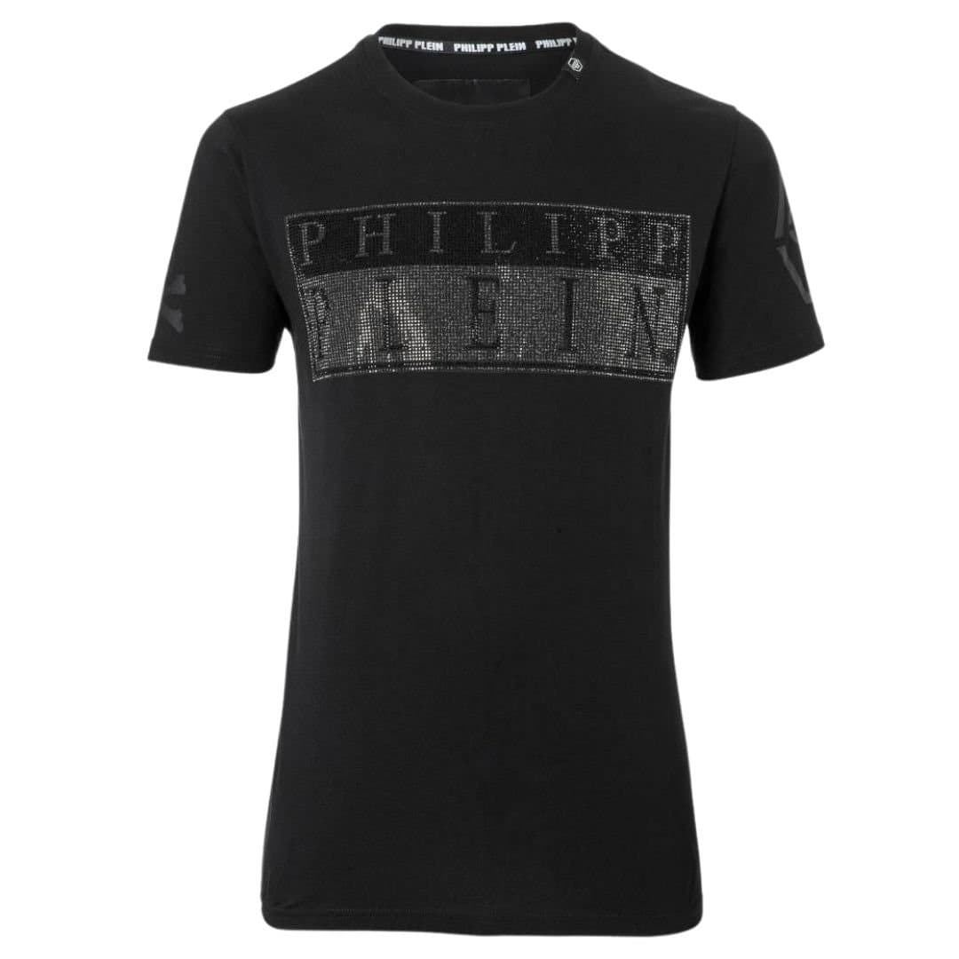 Philipp Plein Philipp Plein Men's Bold Monotone Diamant√© Logo Black T-Shirt