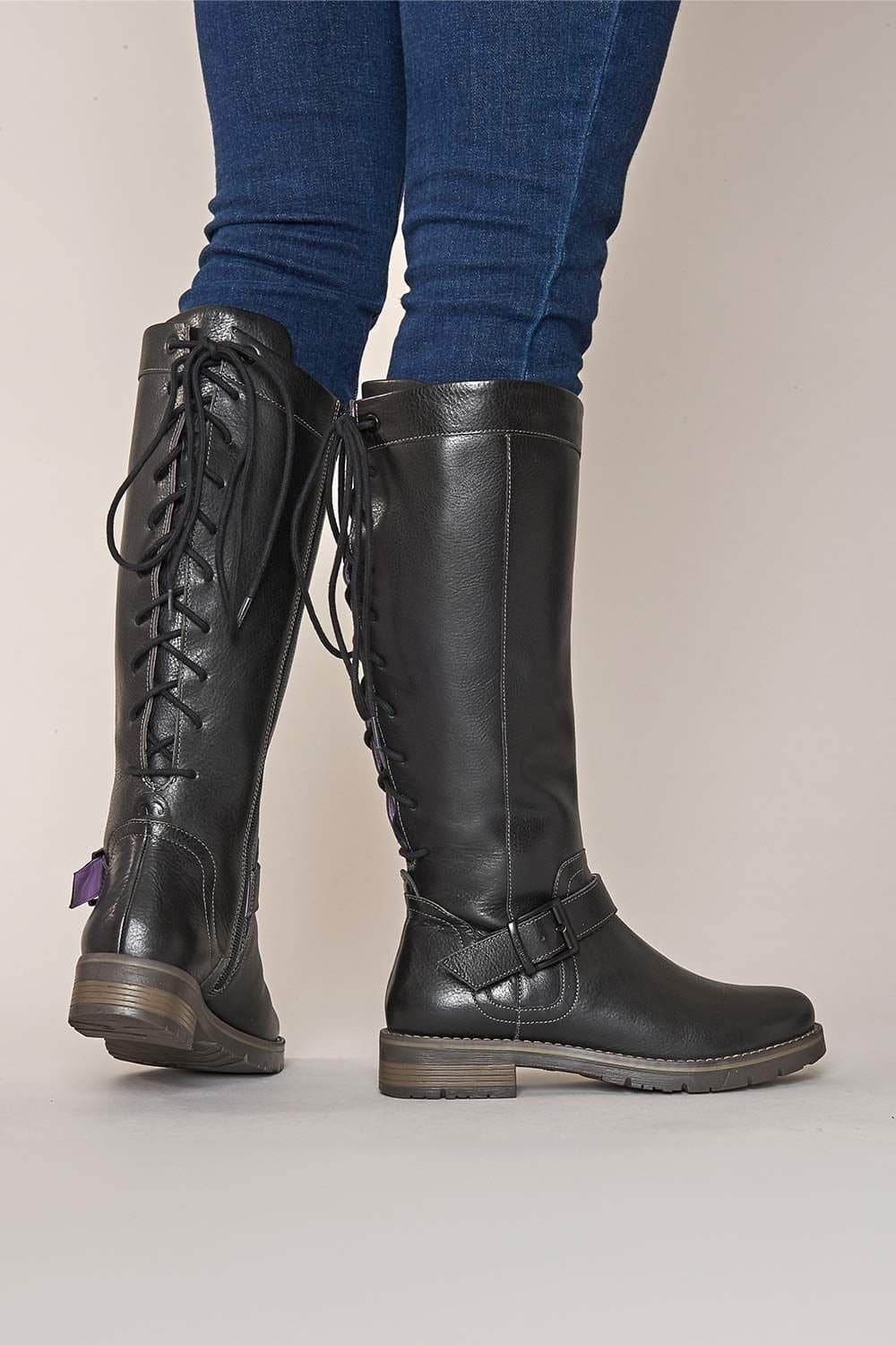 Moshulu Moshulu Women's 'Ulrika' Lace-up Long Leather Boots in Black