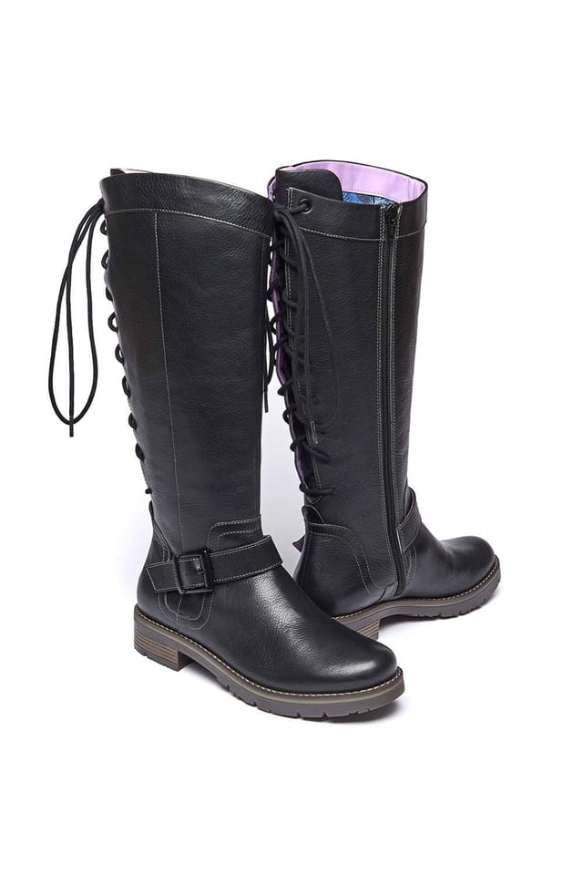 Moshulu Moshulu Women's 'Ulrika' Lace-up Long Leather Boots in Black - 2