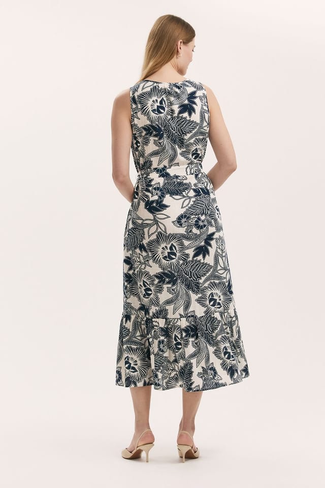 Finery London Finery London Women's Marta Linen Blend Midi Dress in Mid Navy - 3