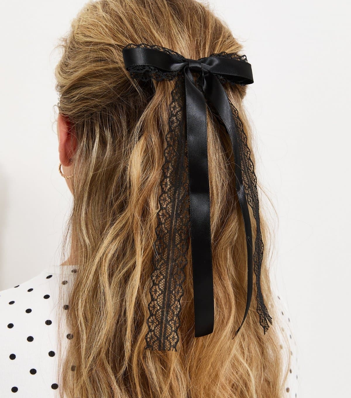 New Look Black Satin Lace Bow Hair Clip New Look