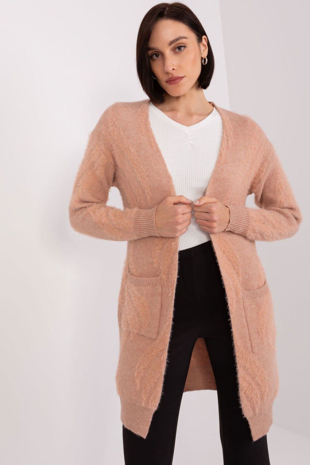 Love Lace Love Lace Women's Variegated Long Sleeve Cardigan with Pockets Style 188279 in Peach