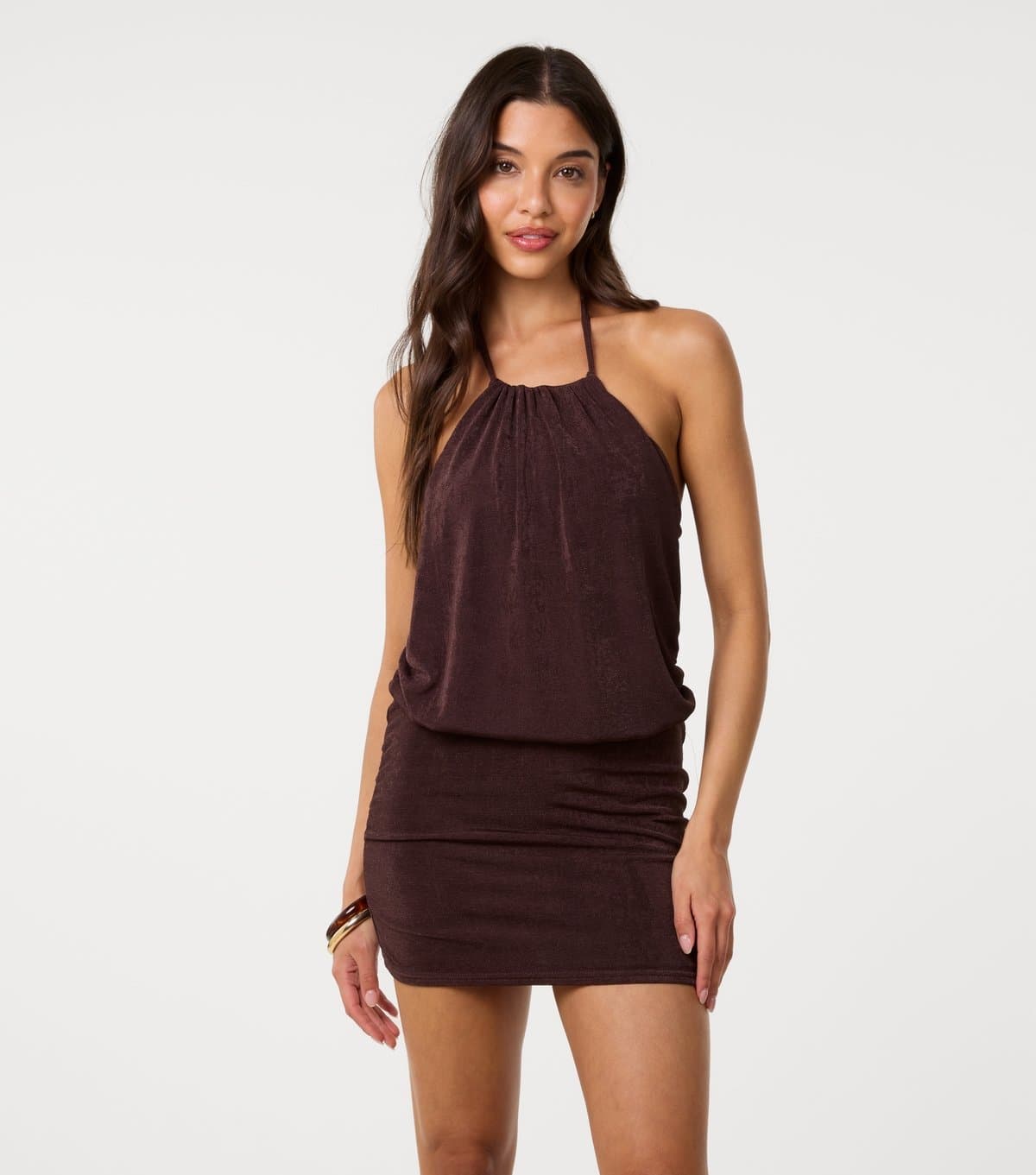 Pink Vanilla Women's Dark Brown Halter Neck Mini Dress Pink Vanilla New Look