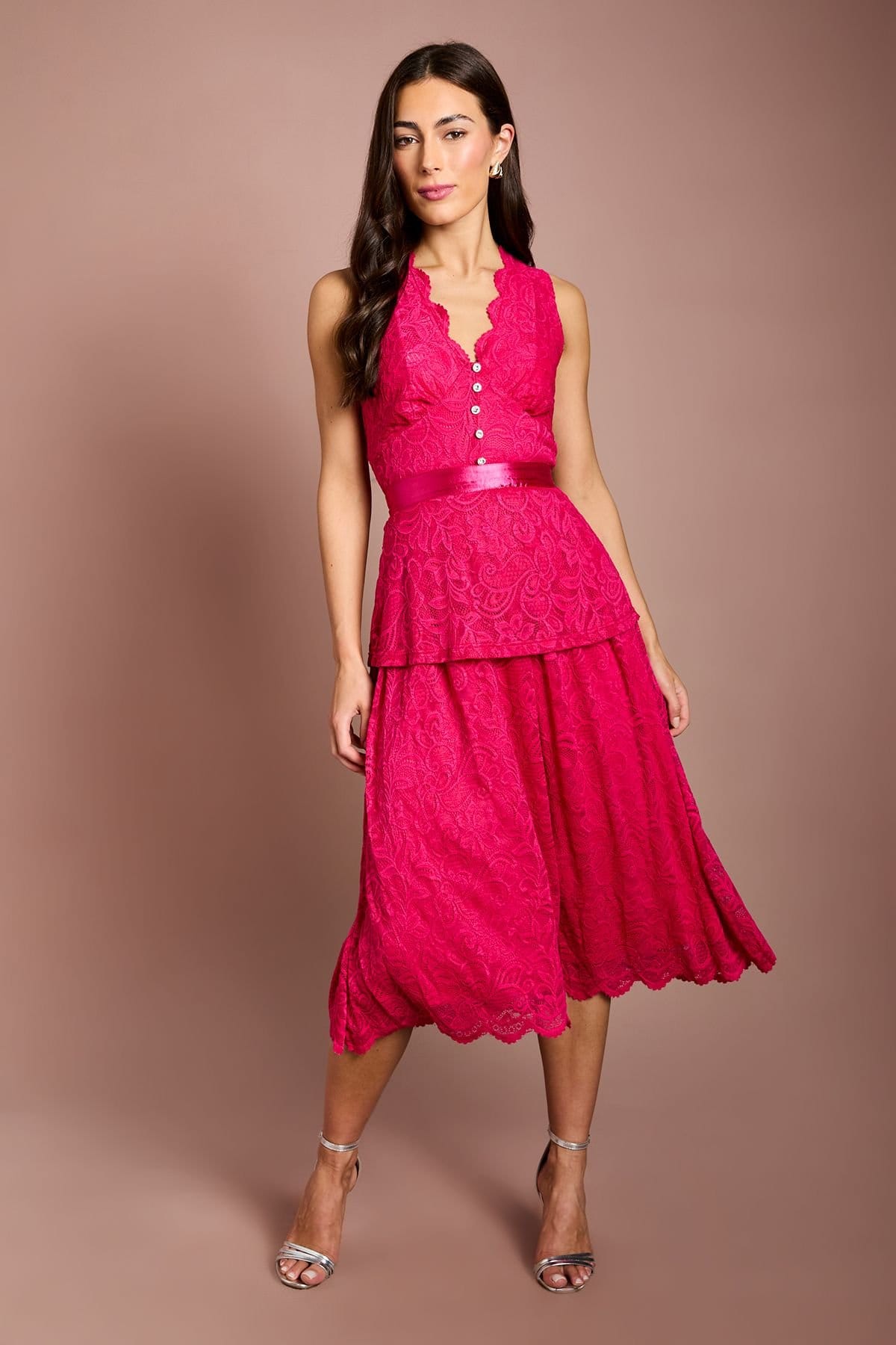 Coast Coast Women's Peplum Detail Lace Dress in Pink - 4