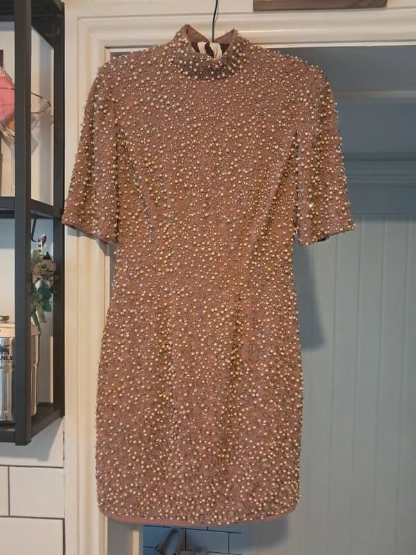 ASOS ASOS luxe size 6 nude heavily beaded mini dress occasion hen gatsby 20s