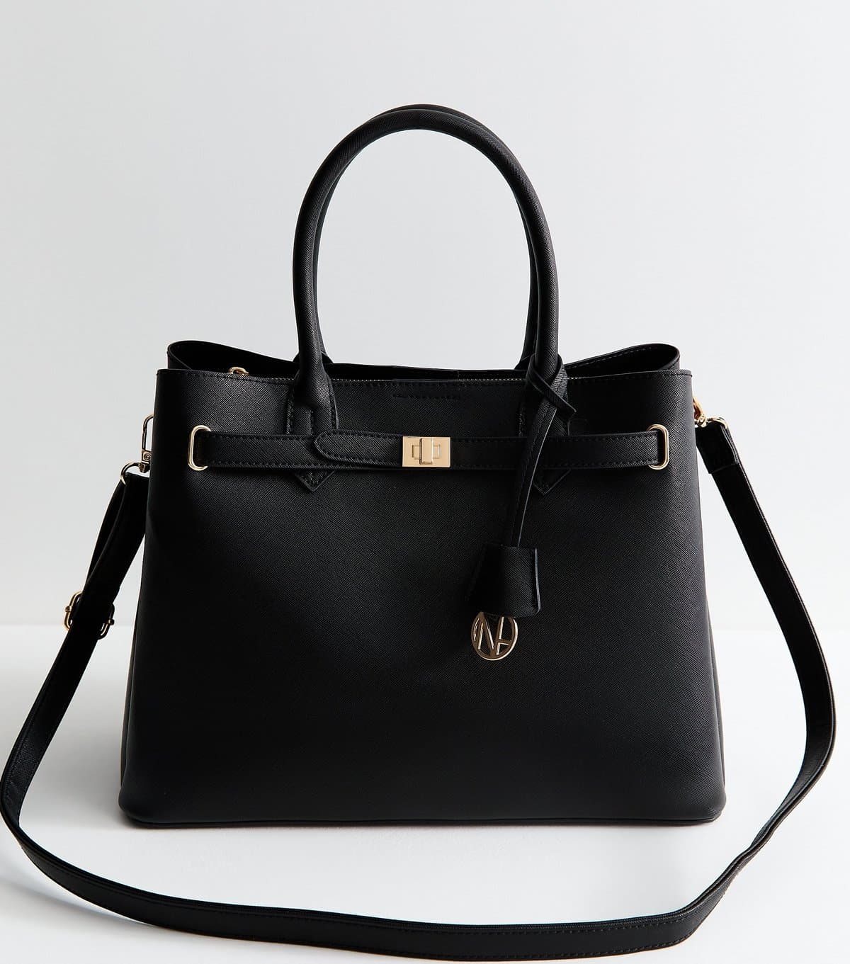 New Look New Look Black Textured Faux Leather Belted Tote Bag Vegan