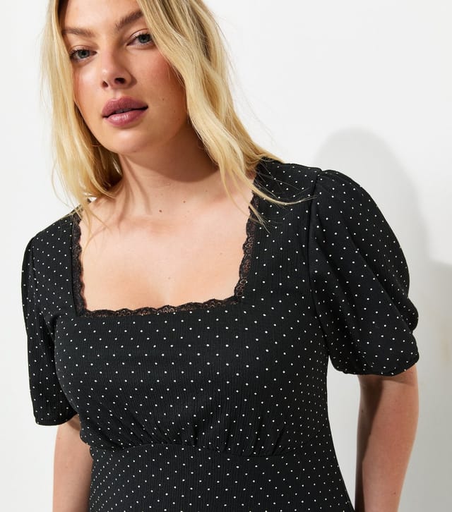 New Look Women's Plus Size Black Spotty Square Neck Midi Dress Curves New Look - 2