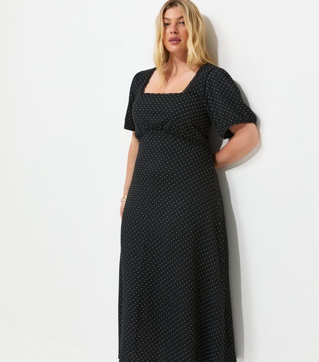 New Look Women's Plus Size Black Spotty Square Neck Midi Dress Curves New Look - 3