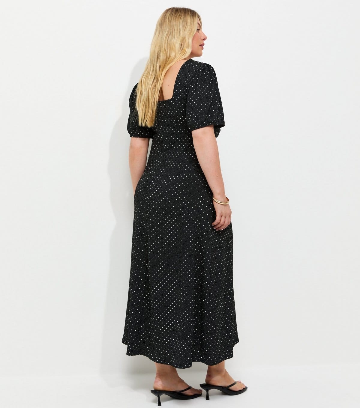 New Look Women's Plus Size Black Spotty Square Neck Midi Dress Curves New Look - 4
