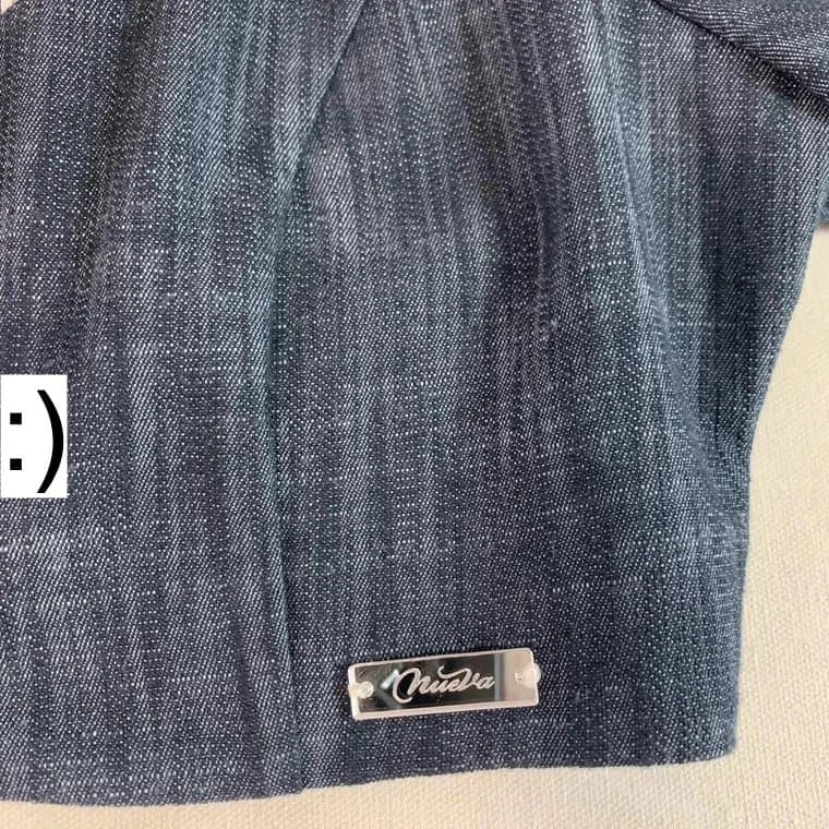 Nueva Nueva Jacket 12 Navy Blue Crop Short Stretchy Round Neck Pleated Striped Trim  Hook & Eye Closure