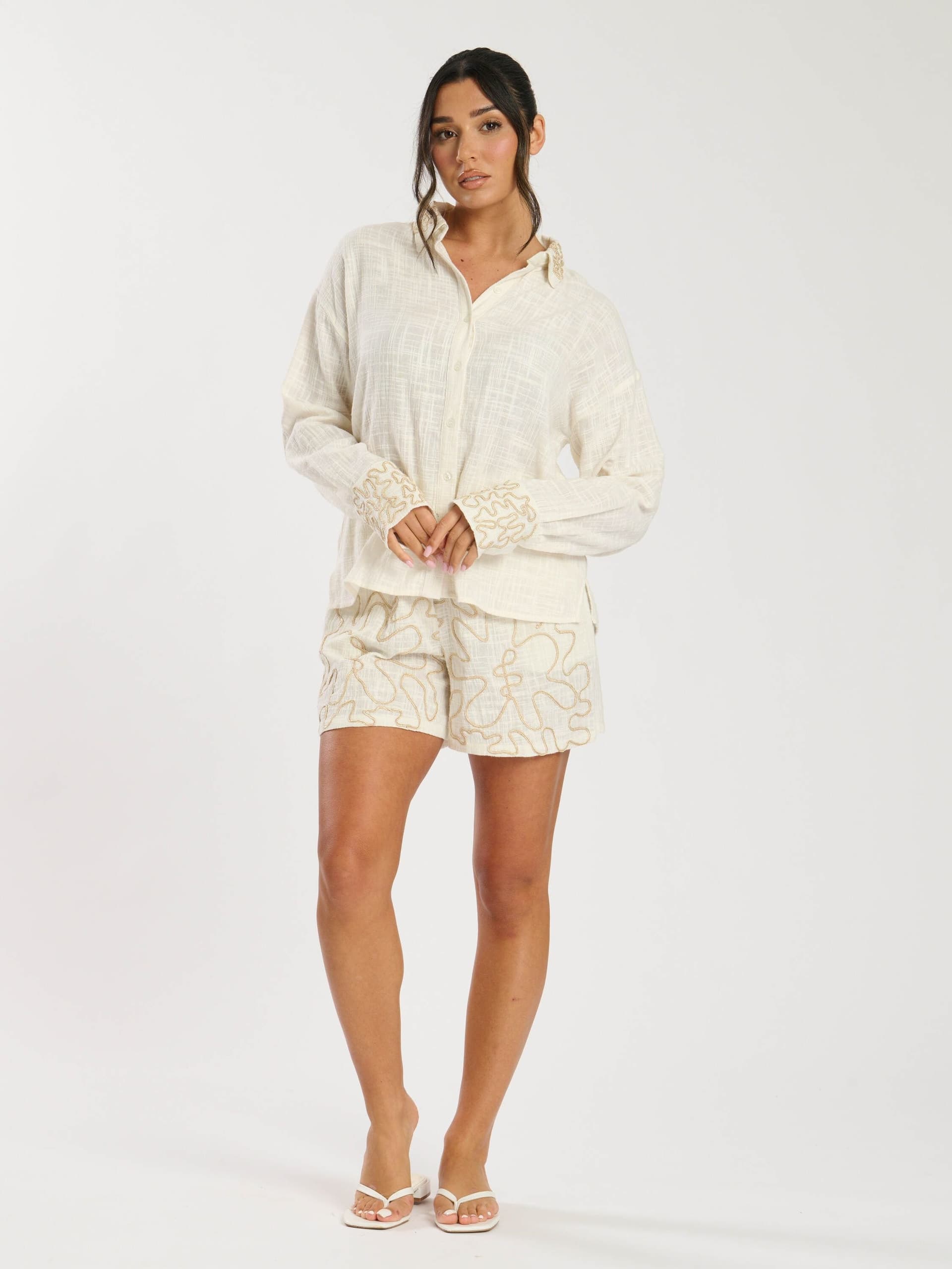 South Beach South Beach Beige Contrast Piping Shirt