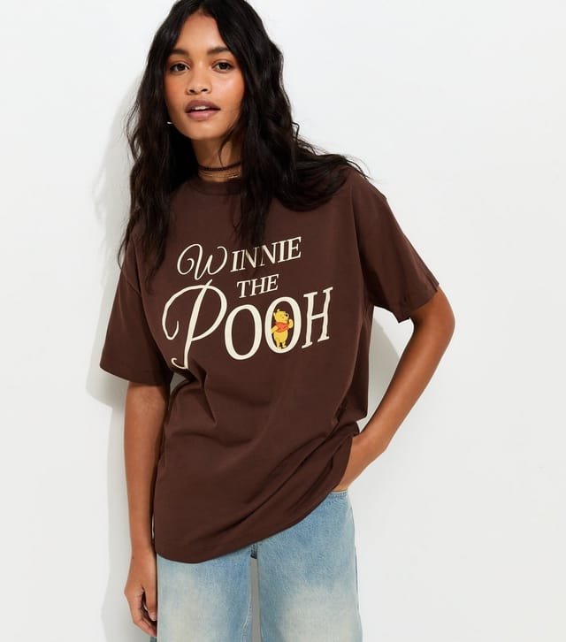 New Look Women's Dark Brown Winnie The Pooh Oversized T-Shirt New Look - 2