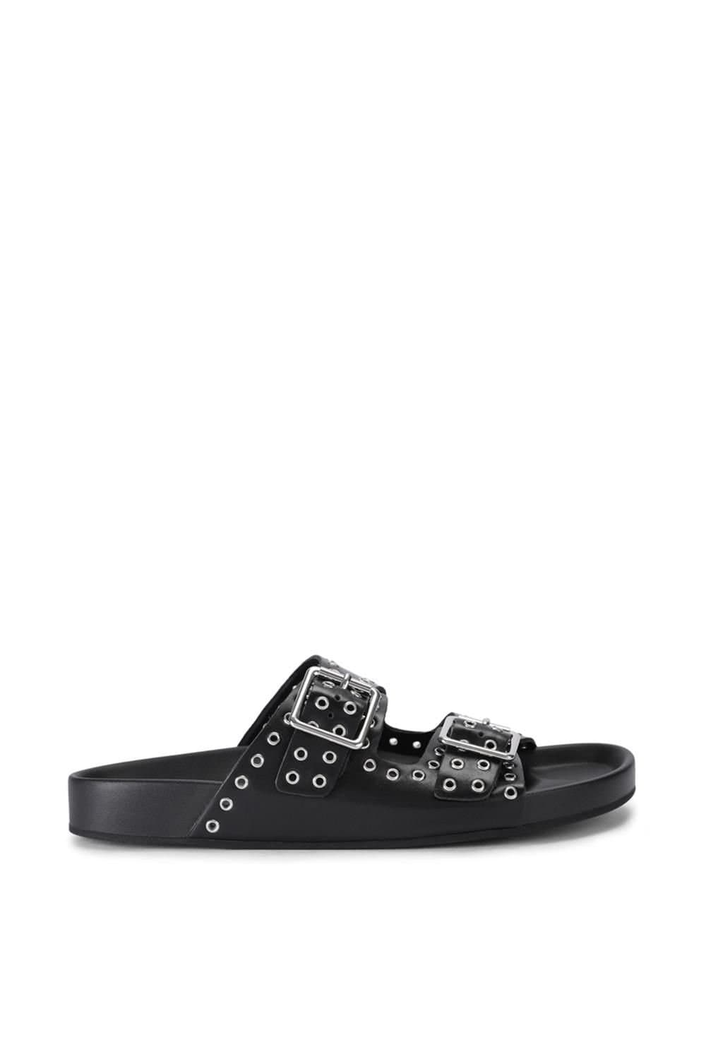 Steve Madden STEVE MADDEN Women's 'Abbot Black Leather' Leather Sandals