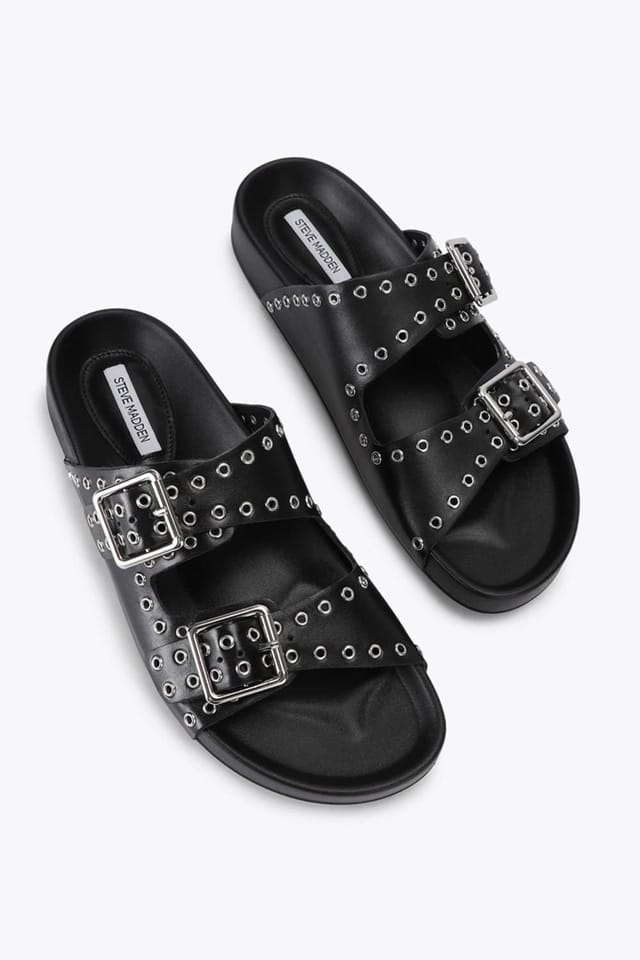 Steve Madden STEVE MADDEN Women's 'Abbot Black Leather' Leather Sandals - 2
