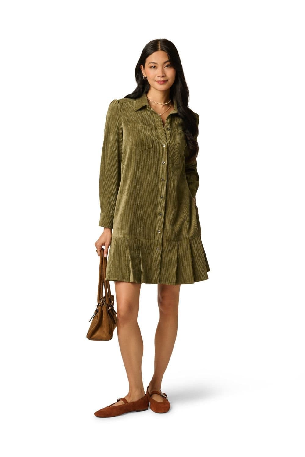 Adrianna Papell Adrianna Papell Women's Corduroy Shift Dress in Dark Green
