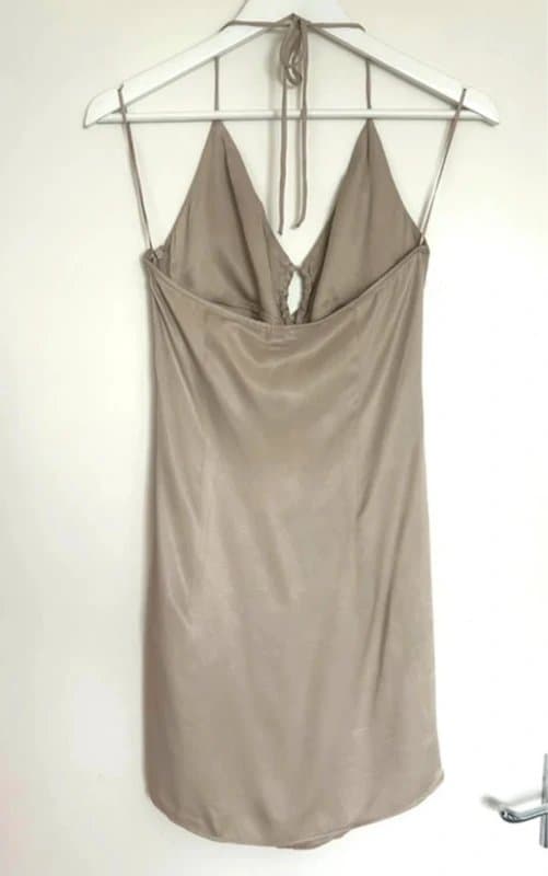Zara 🤍 Zara Champagne Satin Slip Dress Lace Up Mini Party Holiday BNWT Size M