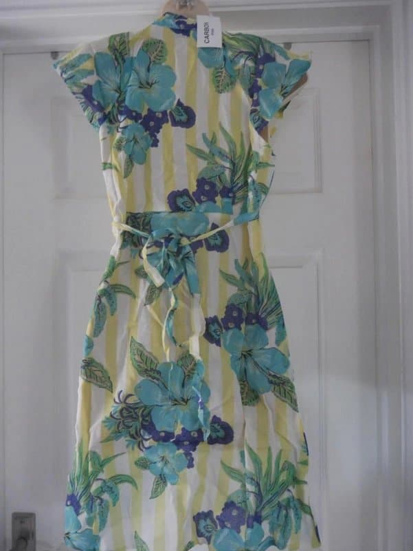 Carbon Carbon Dress Ladies Size 12 Yellow Stripe Cotton Summer Holiday Tea Dress BNWT