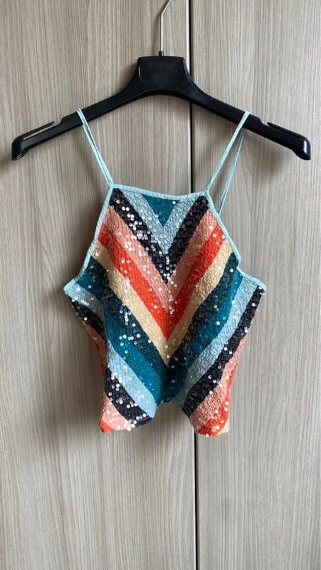 Bershka Bershka croptop thin straps rainbow sequins turquoise orange black