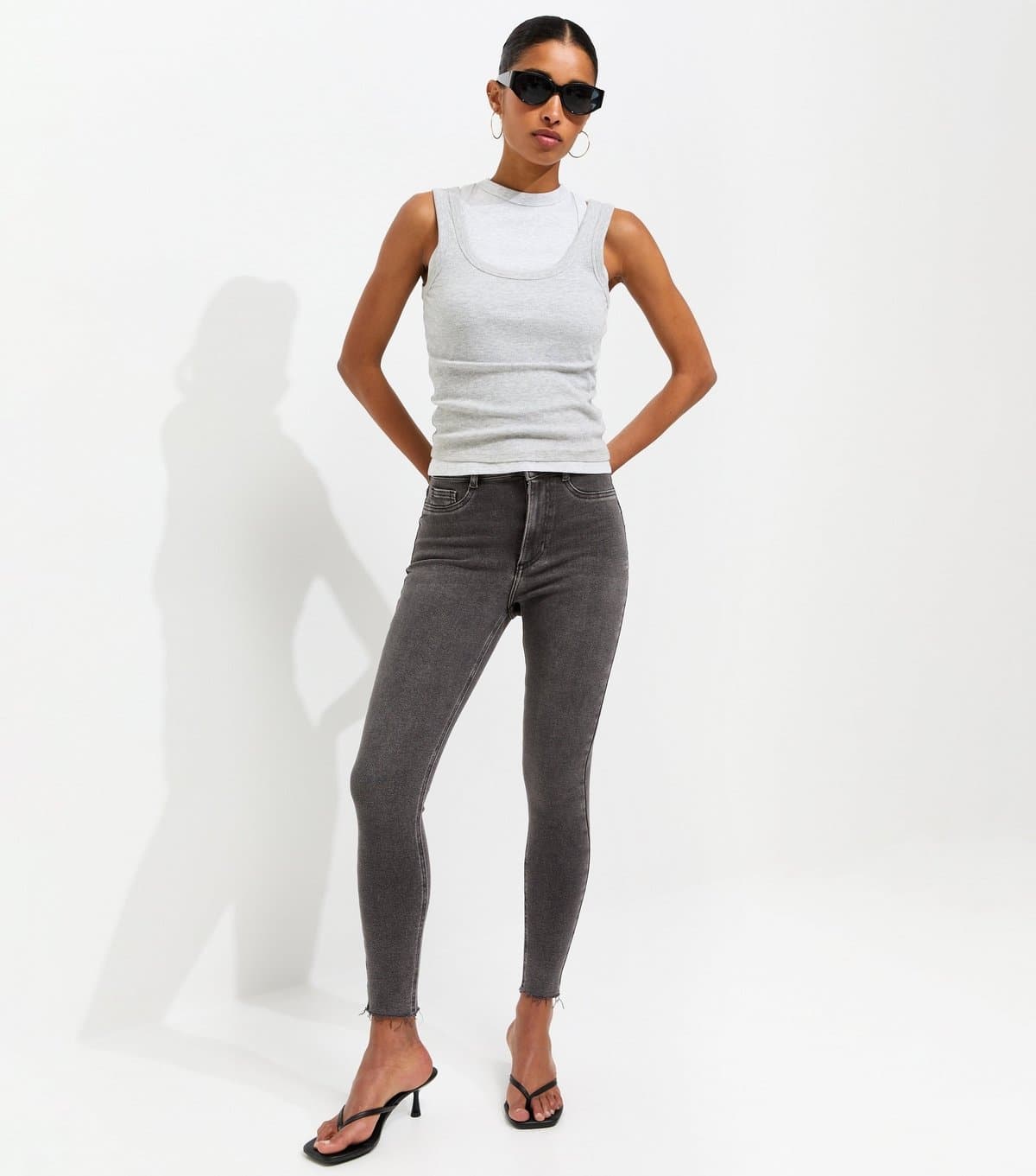 New Look Women's Grey Hallie Disco Frayed Hem Super Skinny Jeans New Look