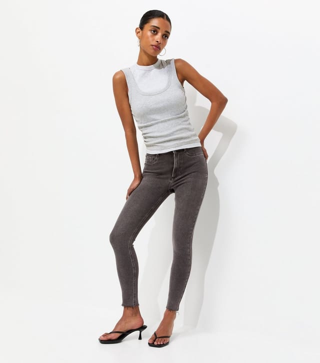 New Look Women's Grey Hallie Disco Frayed Hem Super Skinny Jeans New Look - 2
