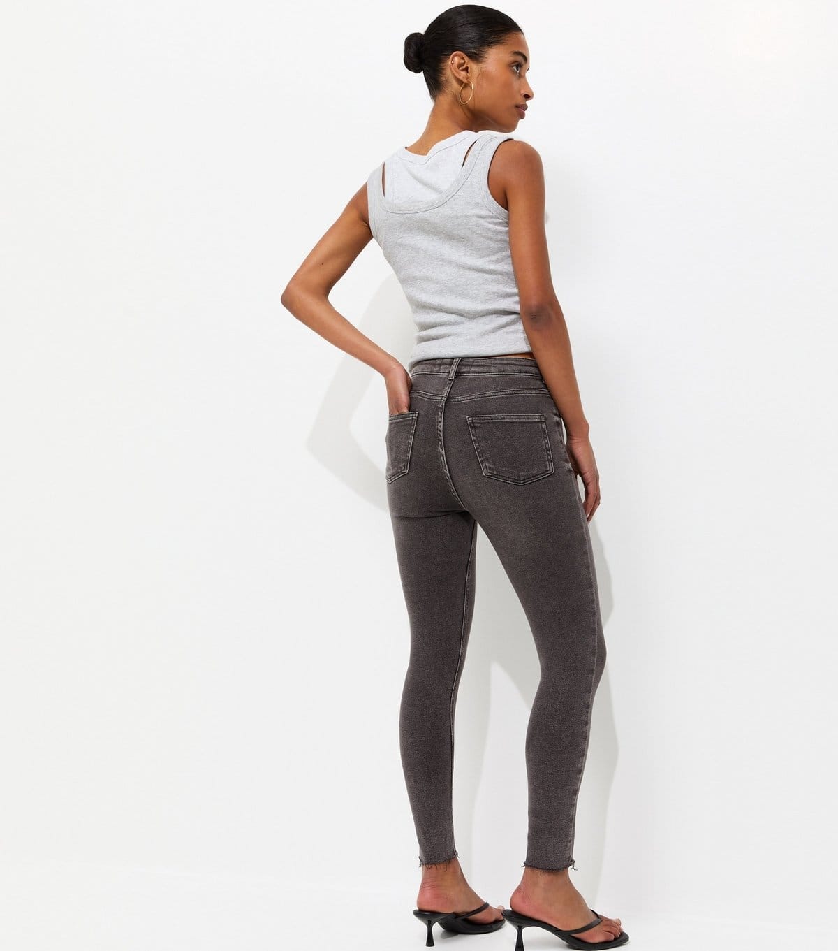 New Look Women's Grey Hallie Disco Frayed Hem Super Skinny Jeans New Look - 4