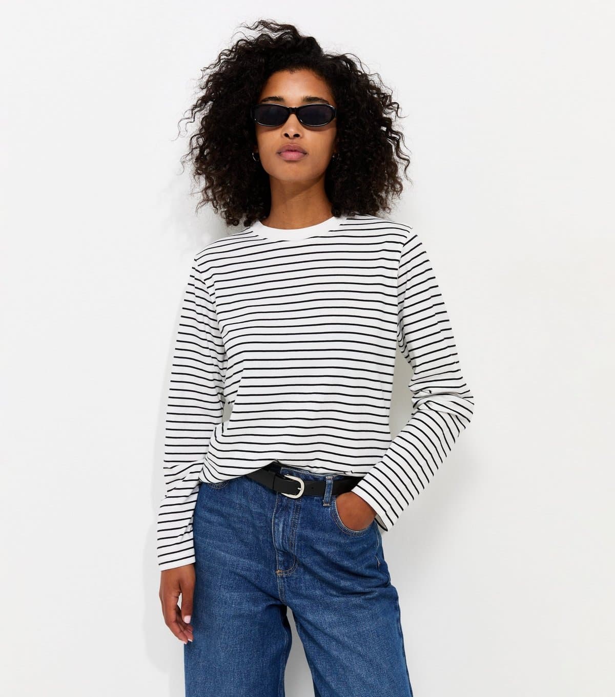 New Look New Look White Cotton Striped Boxy Long Sleeve T-Shirt