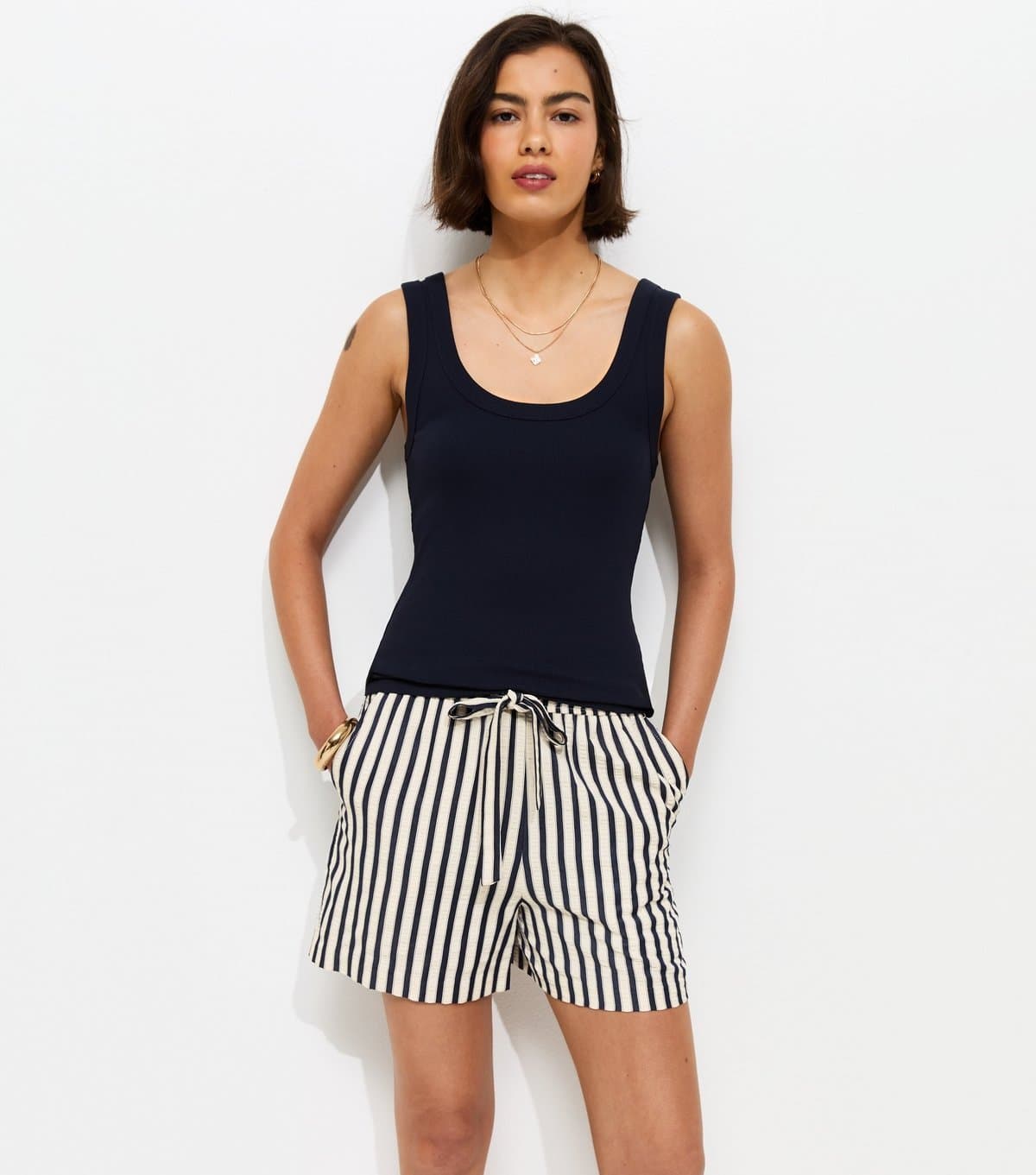 New Look Women's Navy Striped Seersucker Shorts New Look