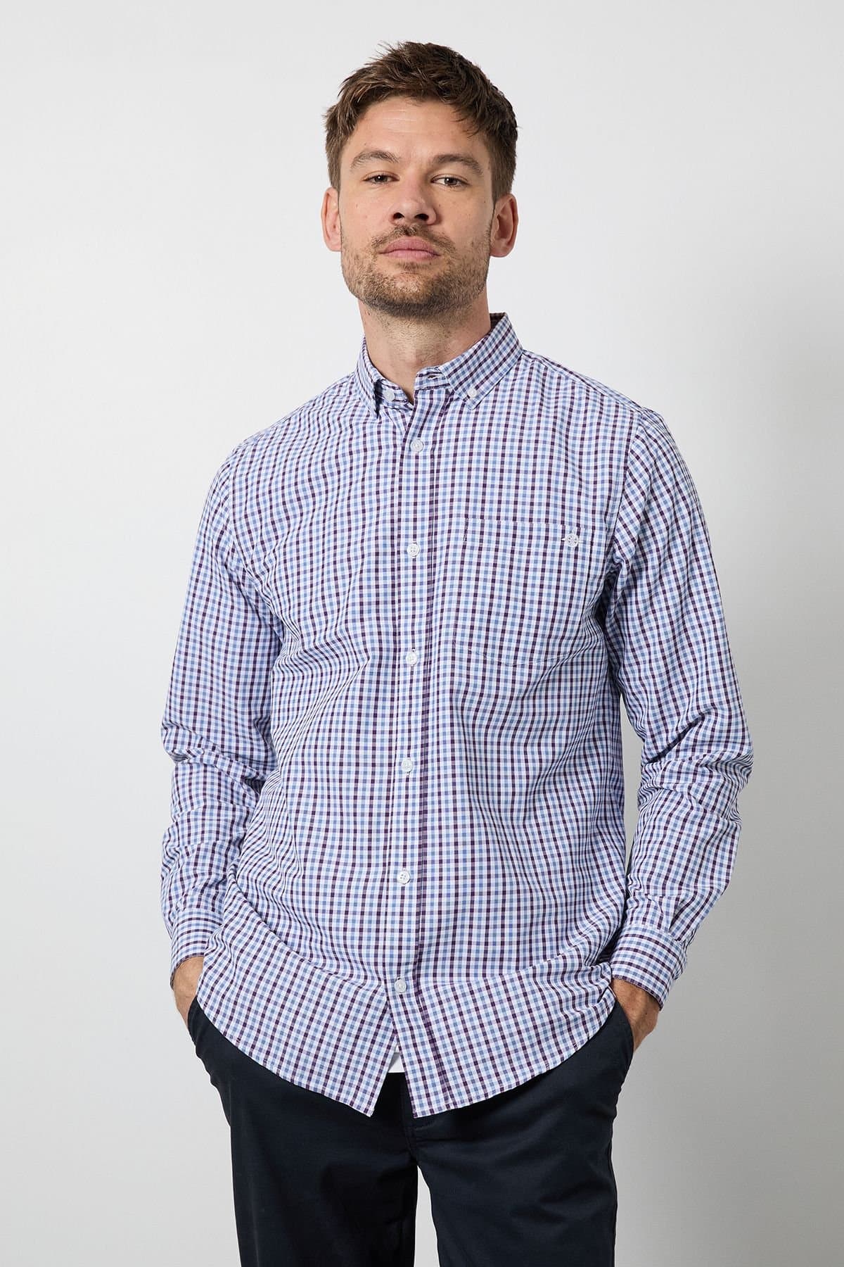 Maine Maine Men's Blue Check Long Sleeve Shirt