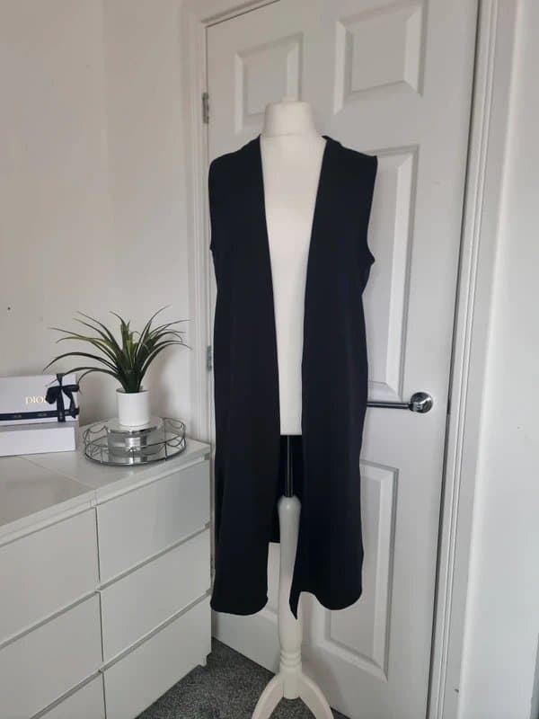 Topshop Black Long Waistcoat- Topshop- Size 10