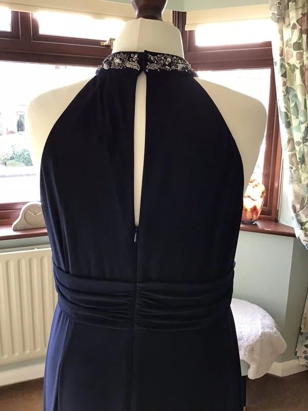 Monsoon Maxi navy and crystal necked evening dress size 18