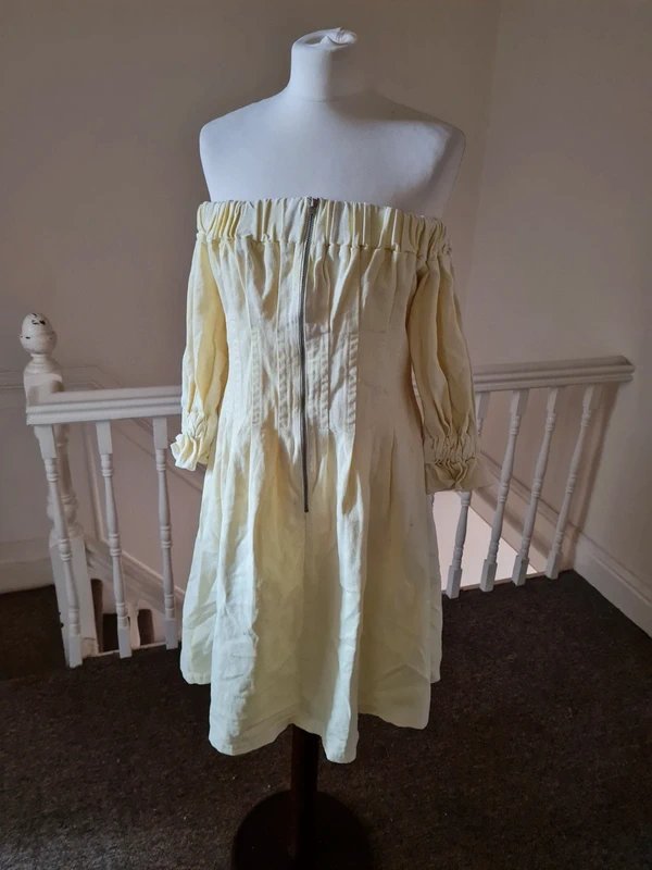 ASOS Bnwt new asos sample 10 yellow acid wash denim bardot Corset Dress zip through party summer - 1
