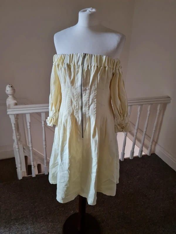 ASOS Bnwt new asos sample 10 yellow acid wash denim bardot Corset Dress zip through party summer
