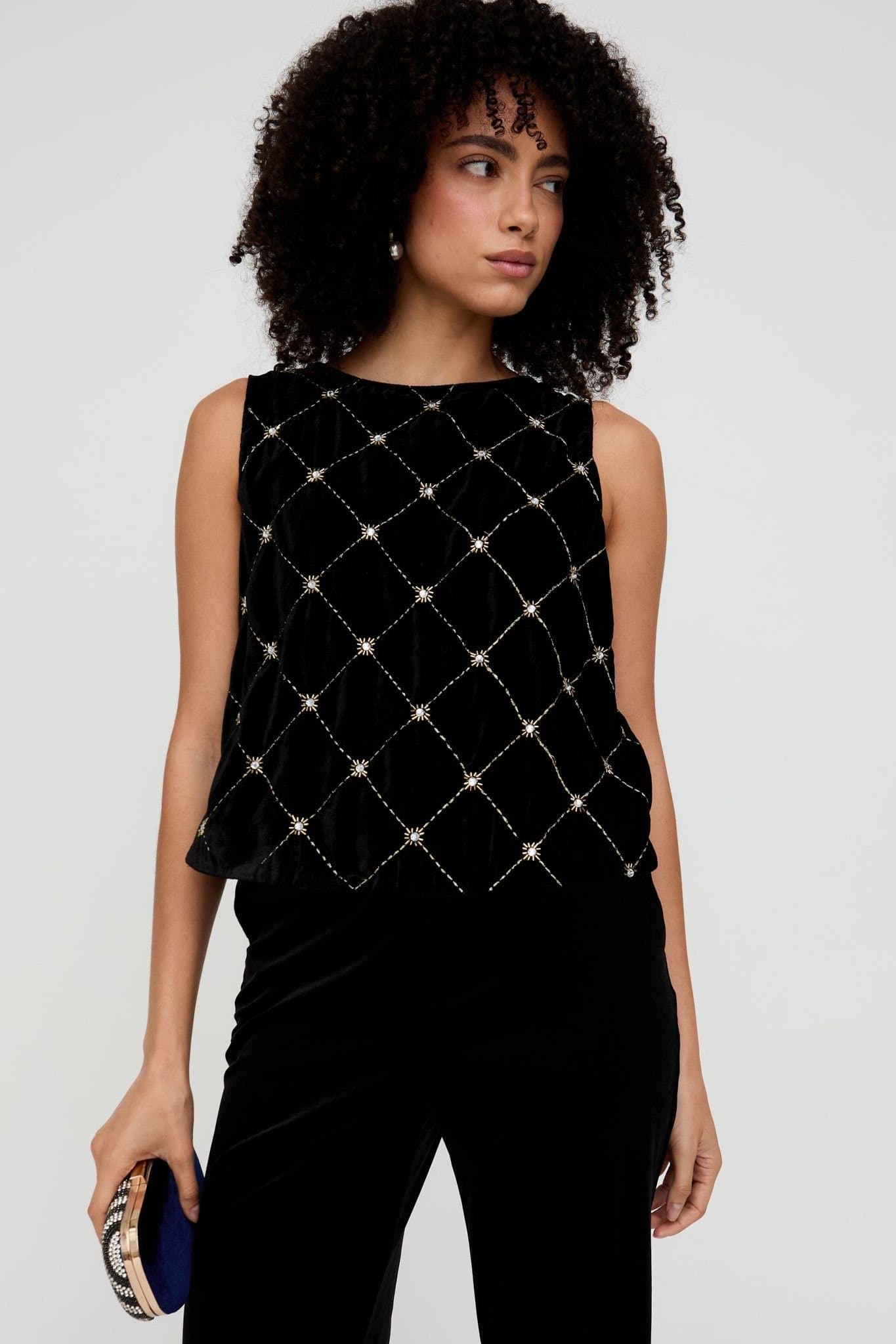 Lily and Lionel Lily and Lionel Women's Chiva Beaded Velvet Top In Black