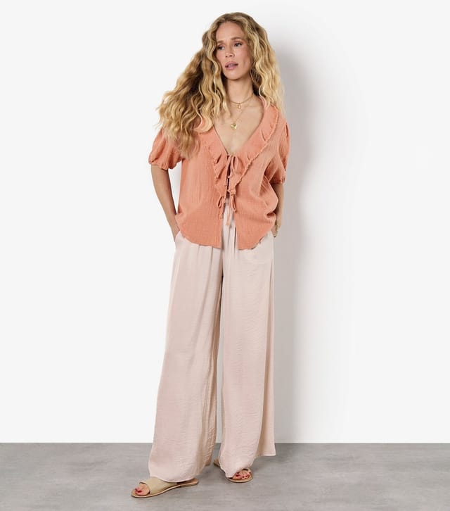 Apricot Women's Light Pink Cotton Ruffle Tie Top Apricot New Look - 2