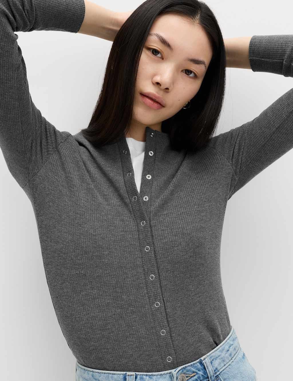 Marks & Spencer M&S Charcoal Cotton Rich Henley Top