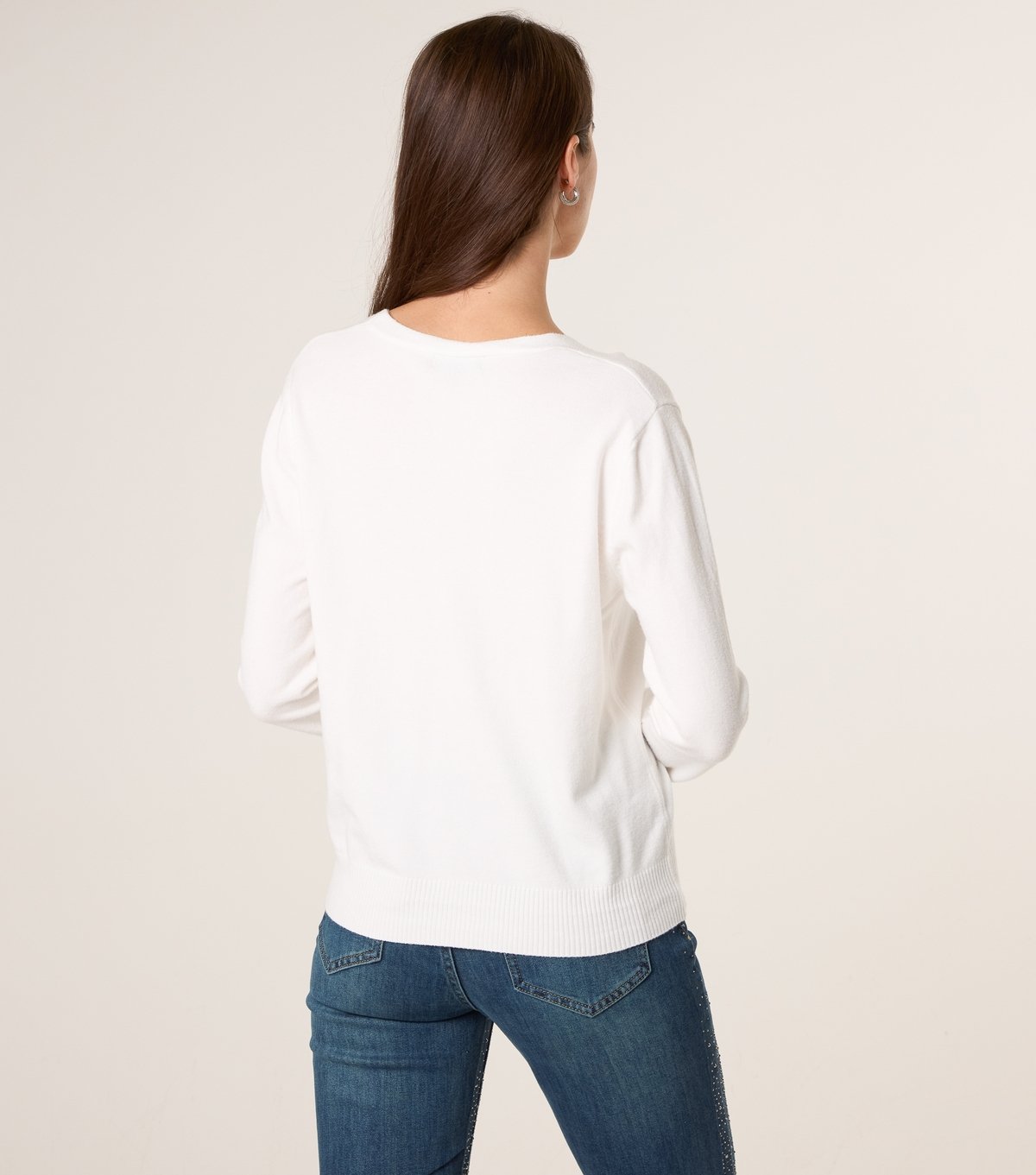 Blue Vanilla Women's White Diamante Button V-Neck Cardigan Blue Vanilla New Look - 4