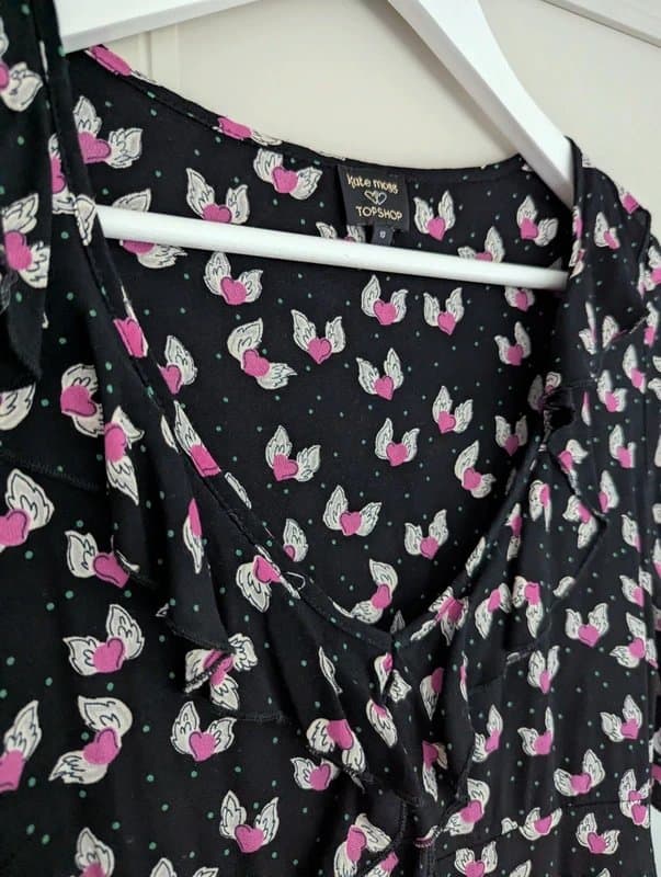 Topshop Rare Vintage Kate Moss for Topshop Winged Heart Tea Dress Size 10