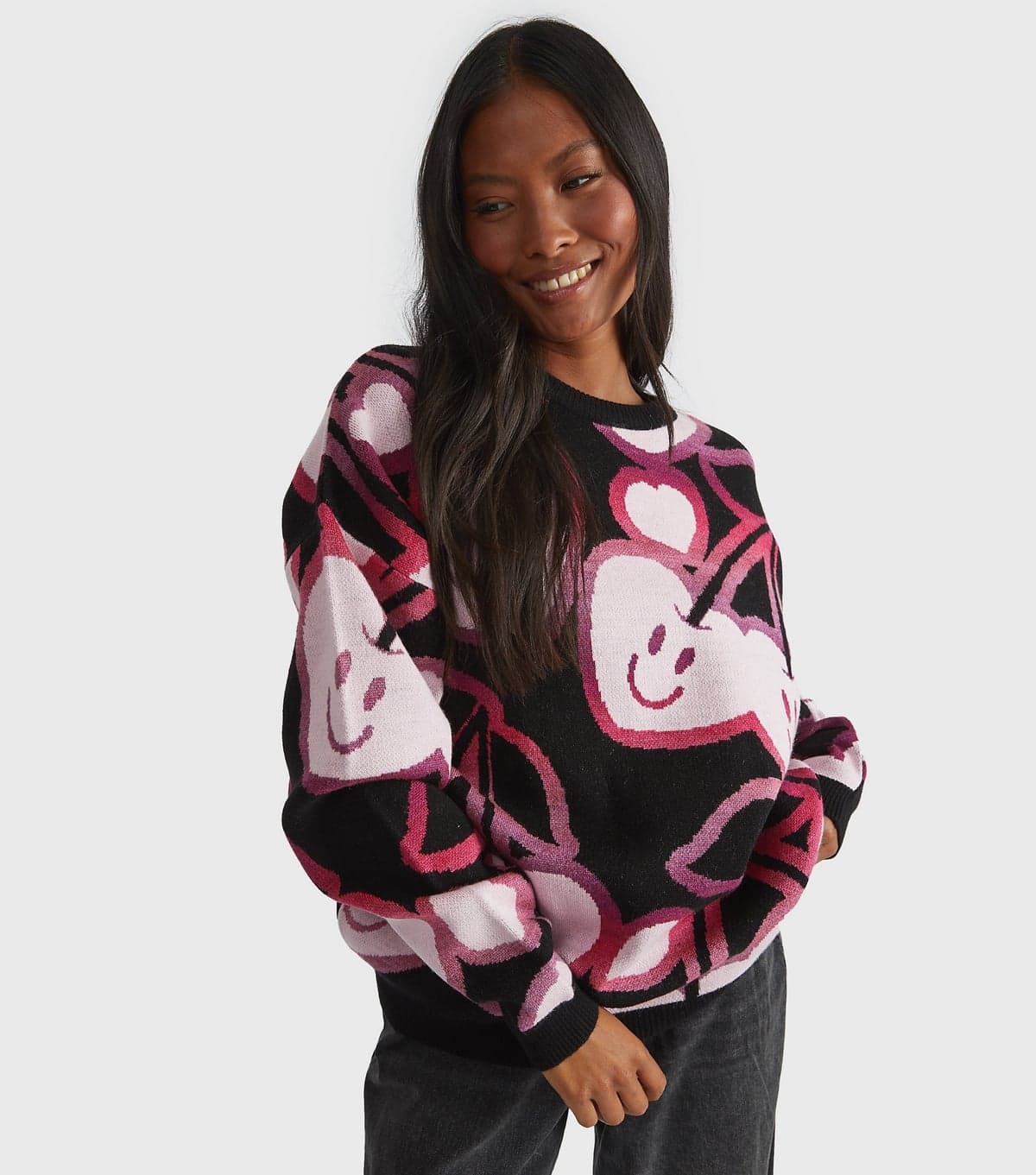 Skinnydip Women's Black Cherry Pattern Jumper Skinnydip New Look