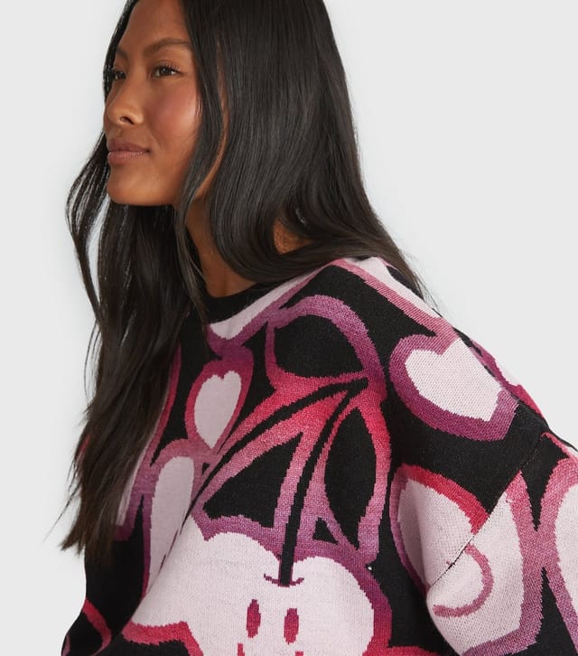 Skinnydip Women's Black Cherry Pattern Jumper Skinnydip New Look - 3